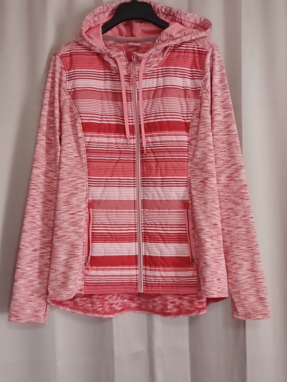 Jockey Quilted Front Hybrid Jacket Hooded Zip Front Pockets Thumb Holes